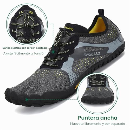 Detalle de SAGUARO Barefoot: Zapatillas Minimalistas con Suela Zero Drop (Negro Ahumado)