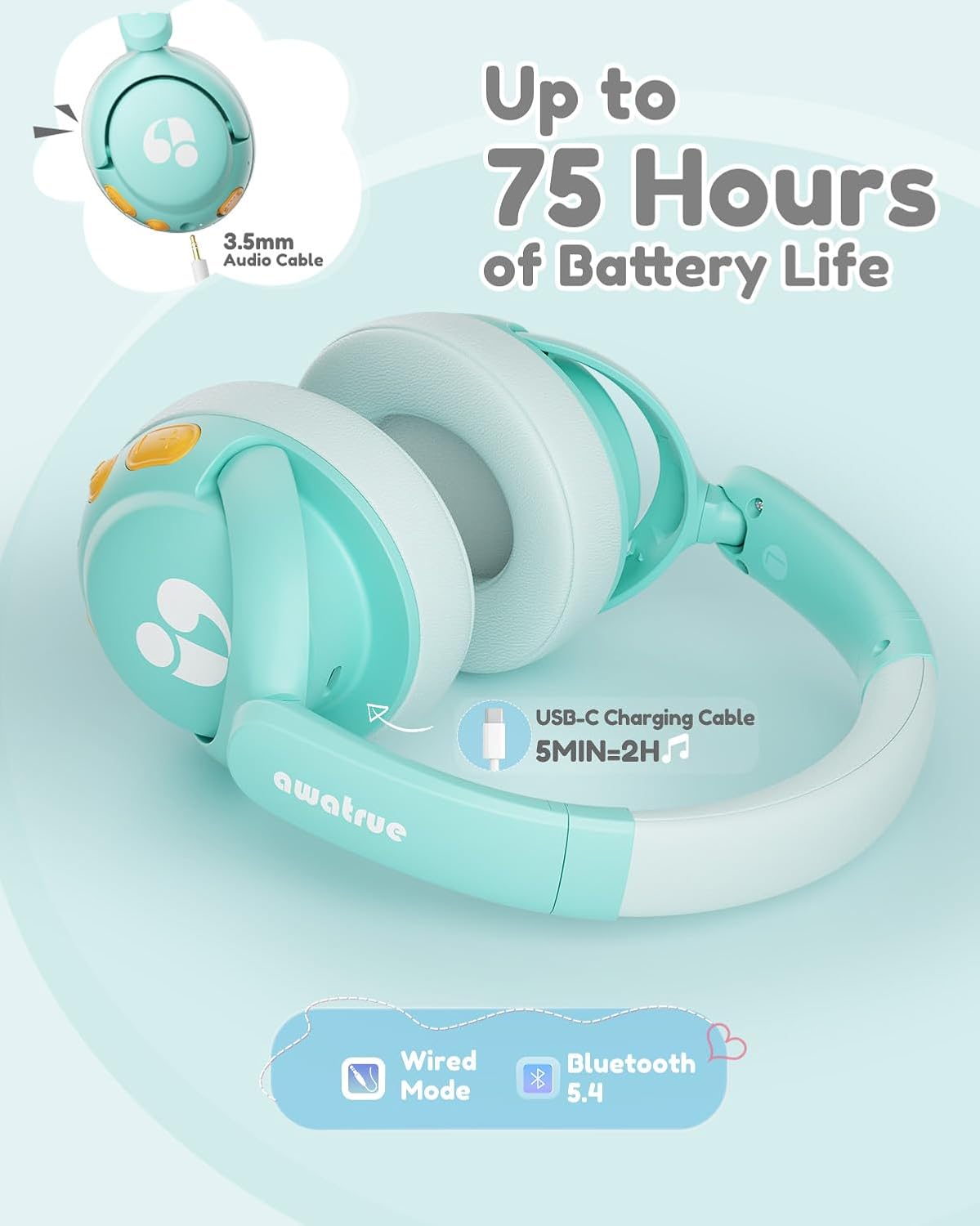 Thumbnail 6 de awatrue Kids Headphones 75H Playtime