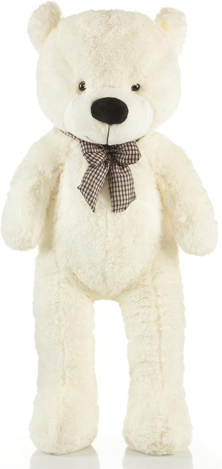 Detalle de Feluna Ours en peluche géant XXL 120 cm blanc avec nœud – Peluche douce lavable