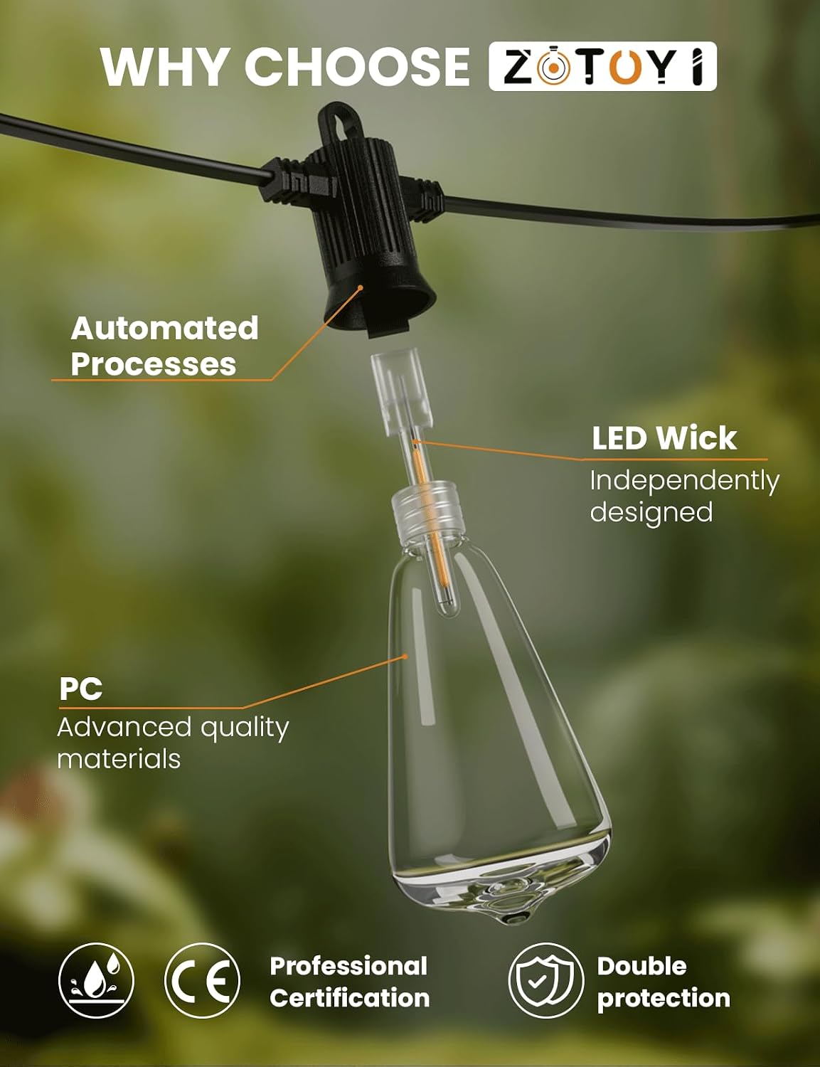 Thumbnail 3 de ZOTOYI 80ft Festoon Lights Outdoor Mains – IP65, Warm White, Shatterproof Plastic Bulbs