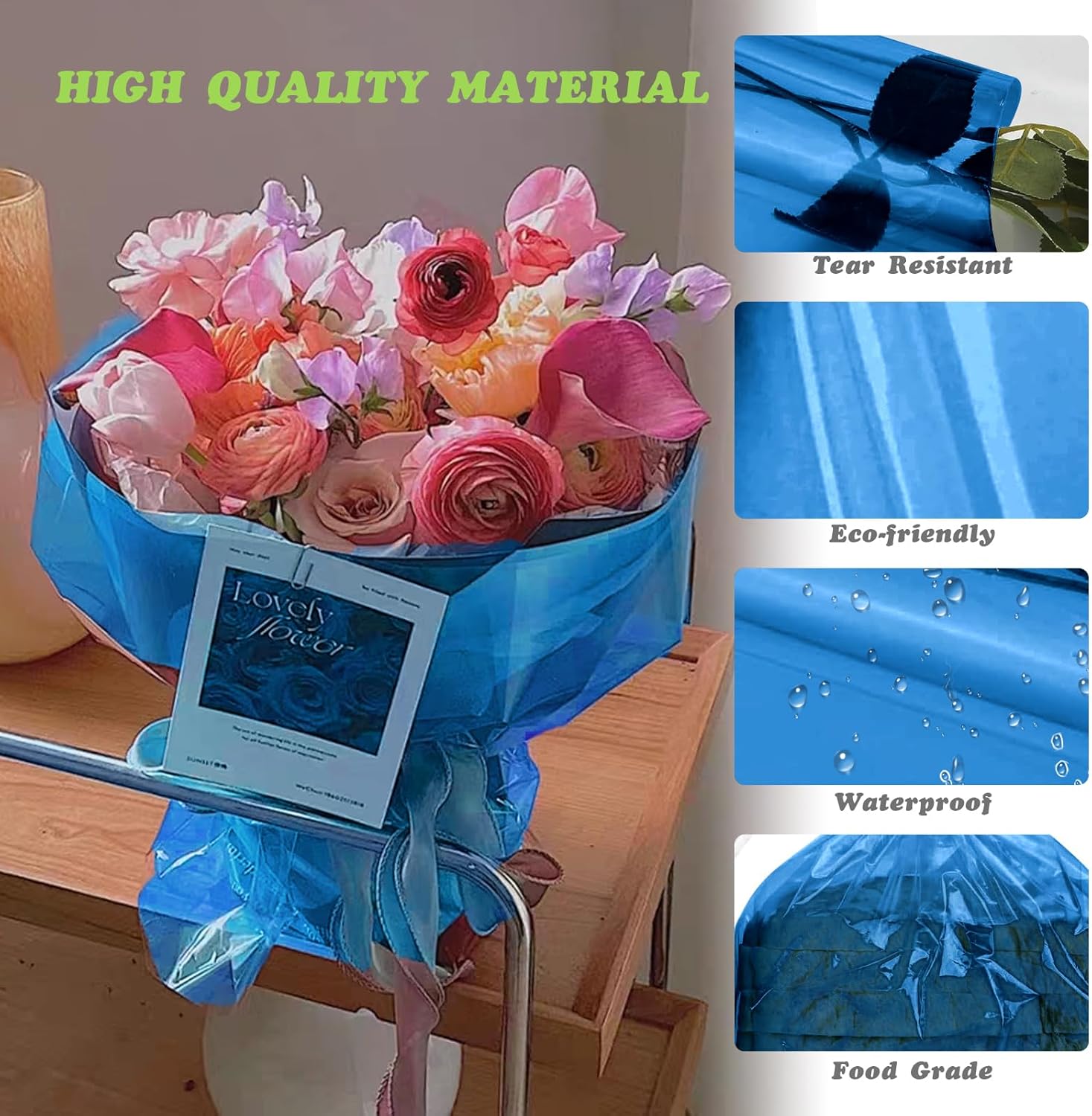 Thumbnail 2 de 43 cm x 30 m blaue Klarsicht-Cellophanfolie (3 Mil) – transparente Geschenkverpackung für Körbe, Blumen und Snacks