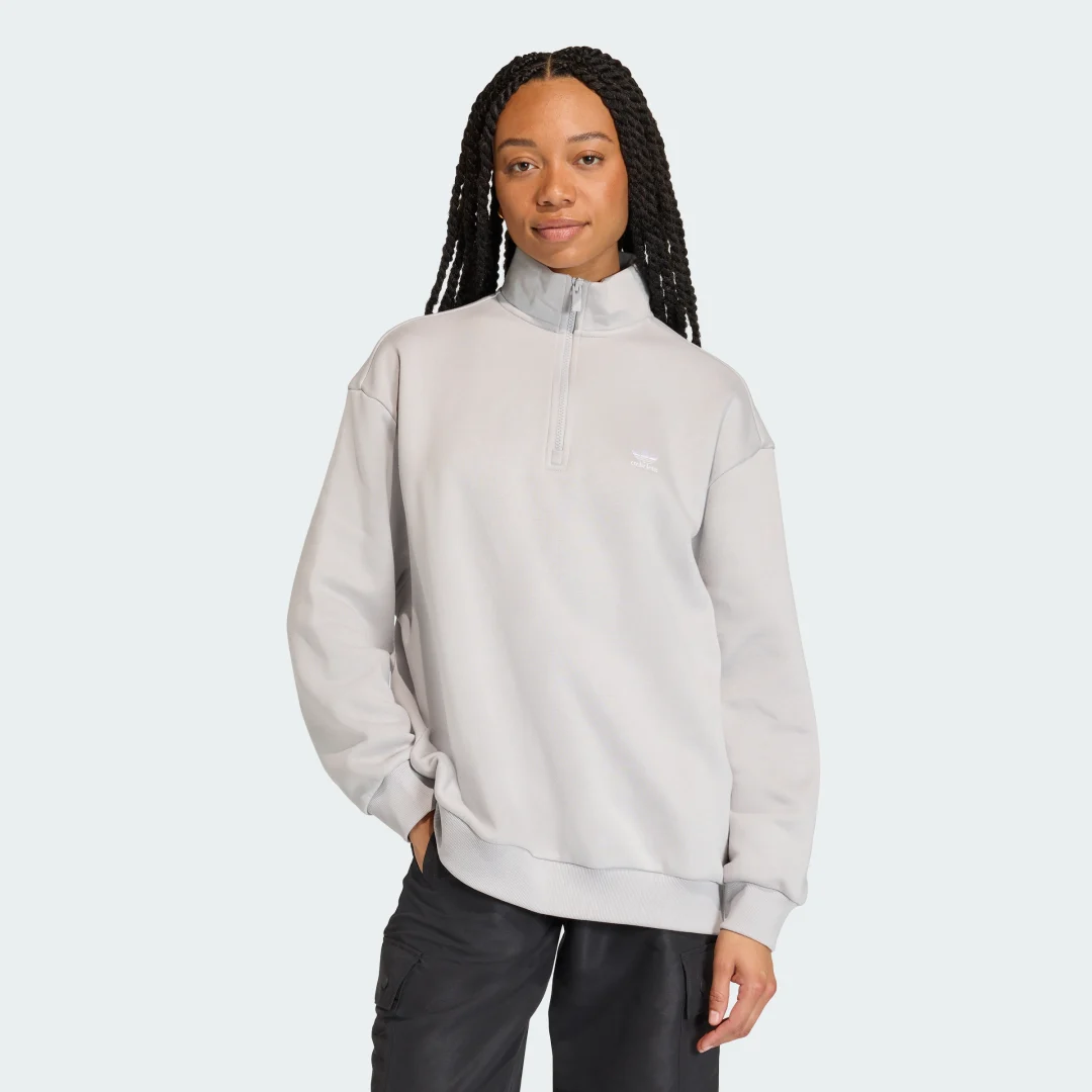 Detalle de Sudadera con cremallera hasta el pecho Essentials de Adidas — Gris