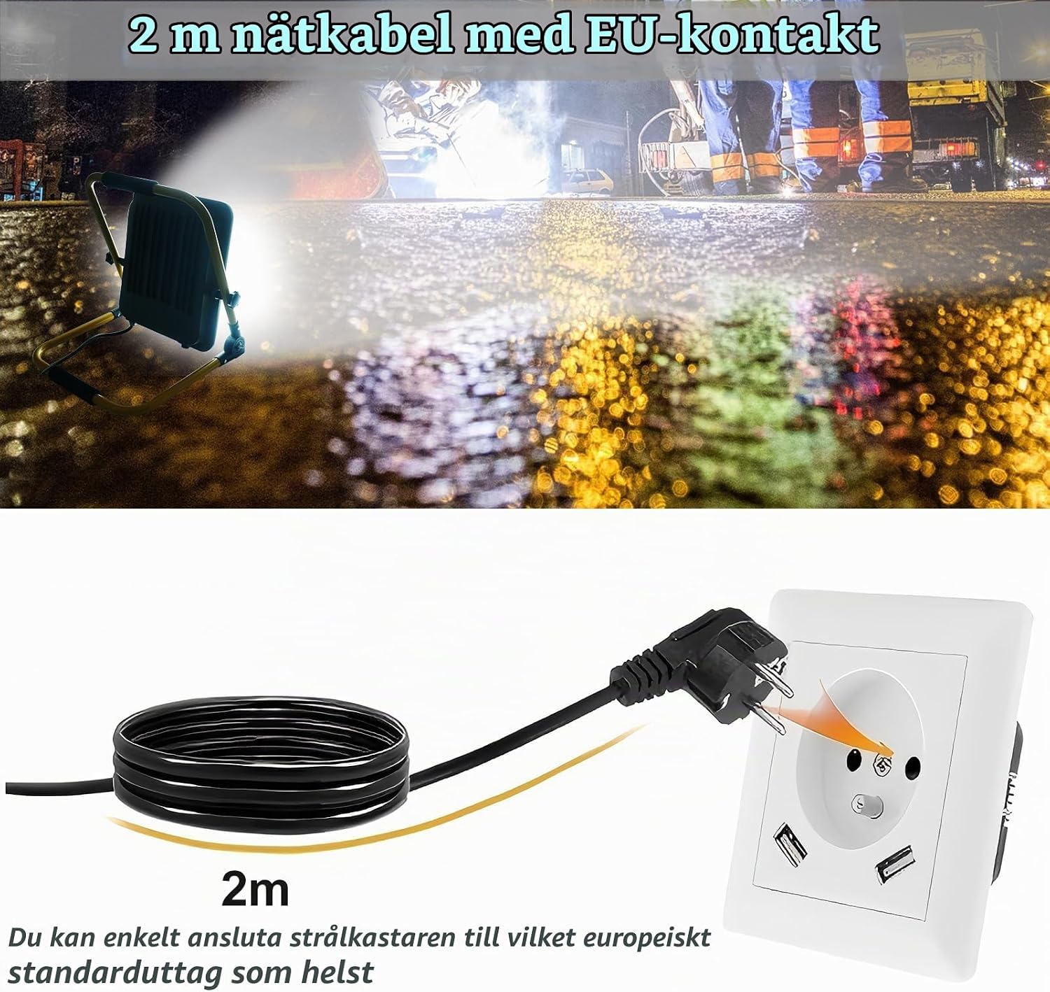 Detalle de JBdusn ST-LED LED-byggstrålkastare 50 W, 5 000 lm, vikbar, 6 000 K