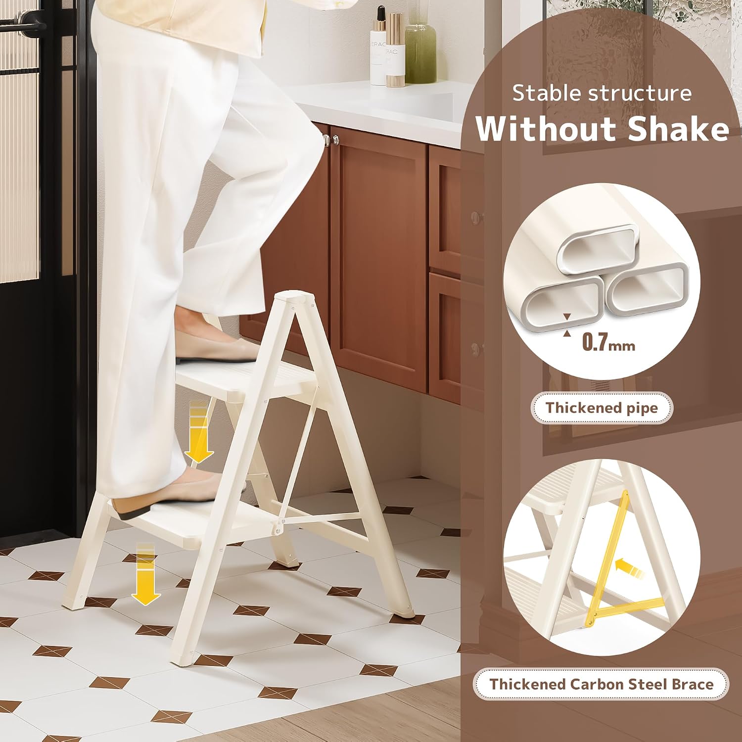 Thumbnail 3 de GameGem 2 Step Ladder: 2 Step Stool for Adults in Cream White