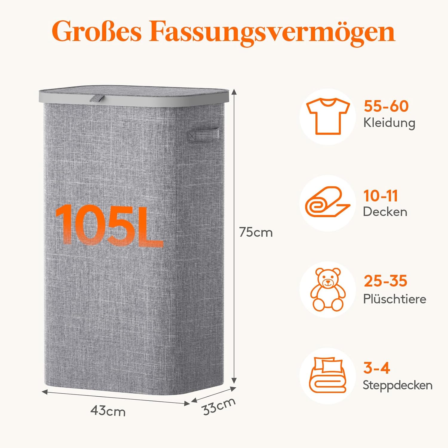 Thumbnail 2 de Lifewit 105L Wäschekorb mit Deckel – stabil, faltbar, mit Innenbeutel