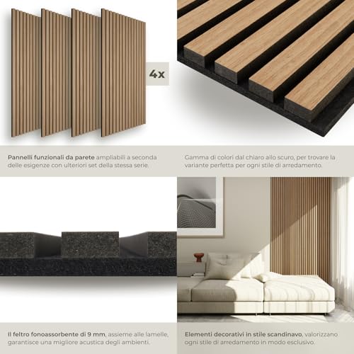 Detalle de tectake Set di 4 Pannelli Acustici Effetto Legno: design moderno e assorbimento elevato