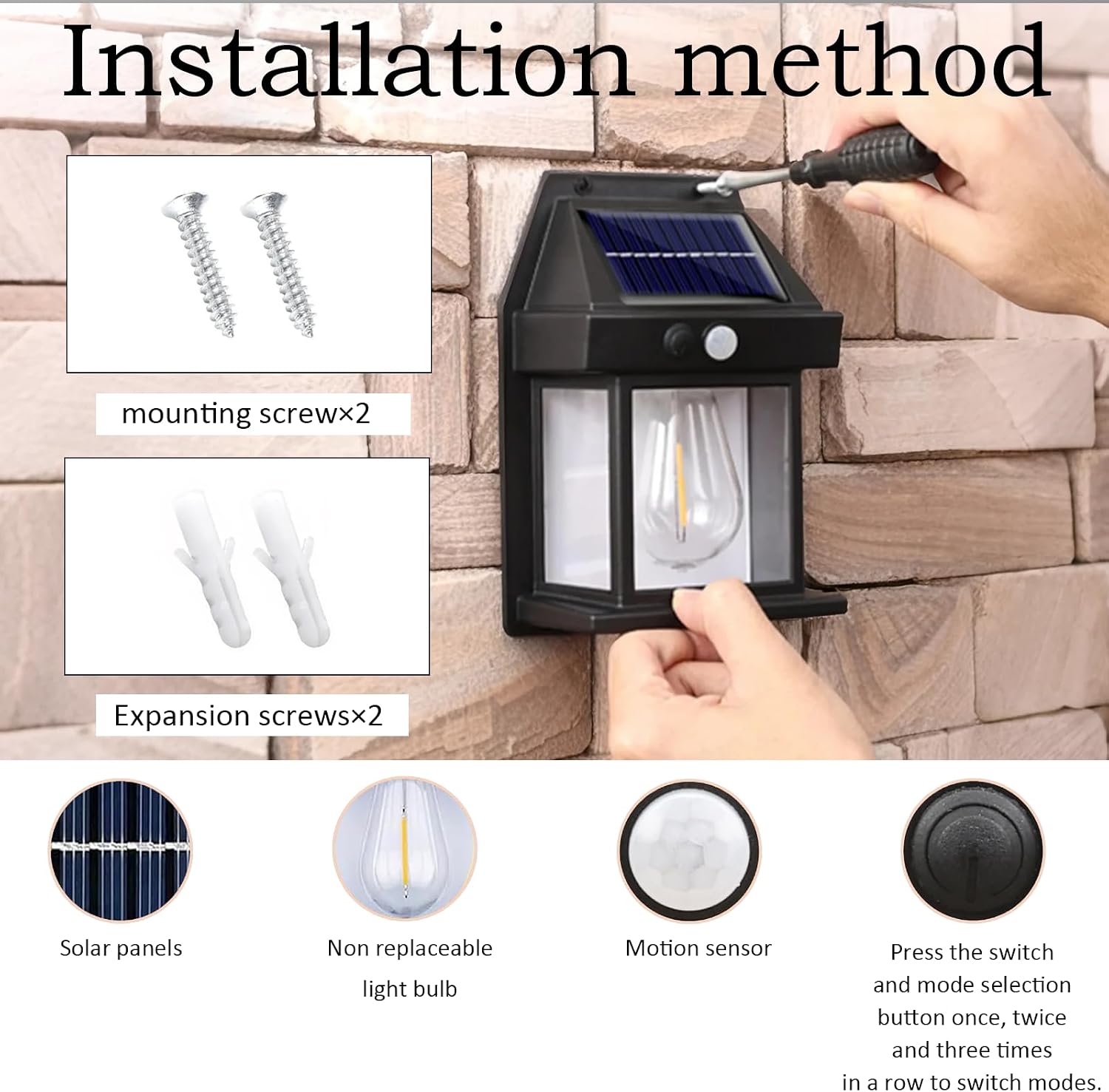 Detalle de Hqynss Solar Lights Outdoor (2 Pack): IP65 Waterproof Wall Lanterns with Motion Sensor and 3 Modes