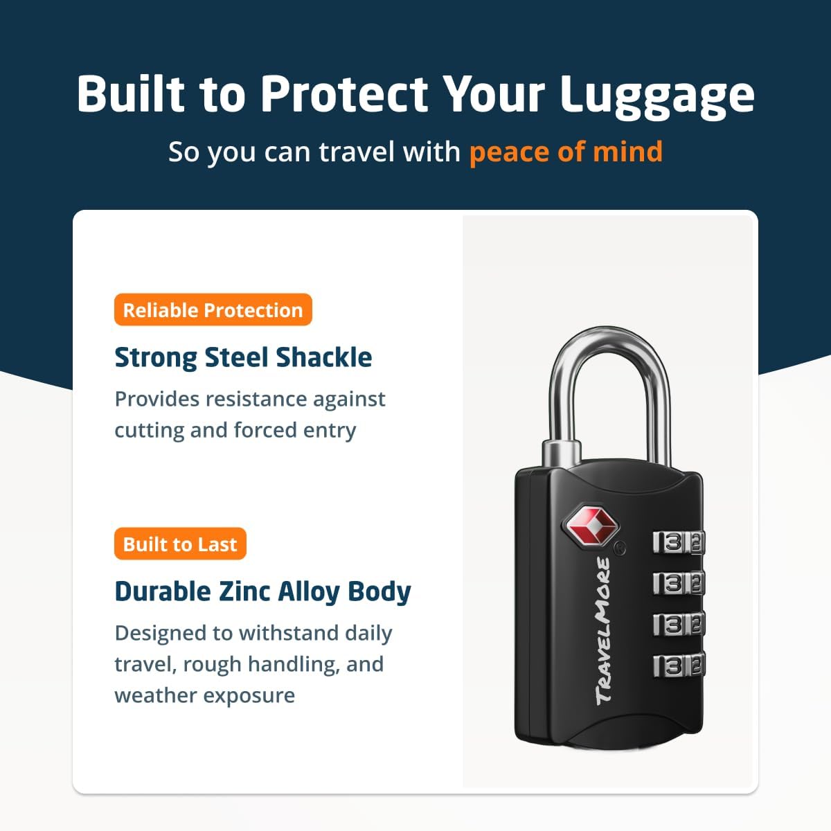 Thumbnail 5 de TravelMore 3 Pack TSA Luggage Locks with 4 Digit Combination – Heavy Duty Padlocks for Travel