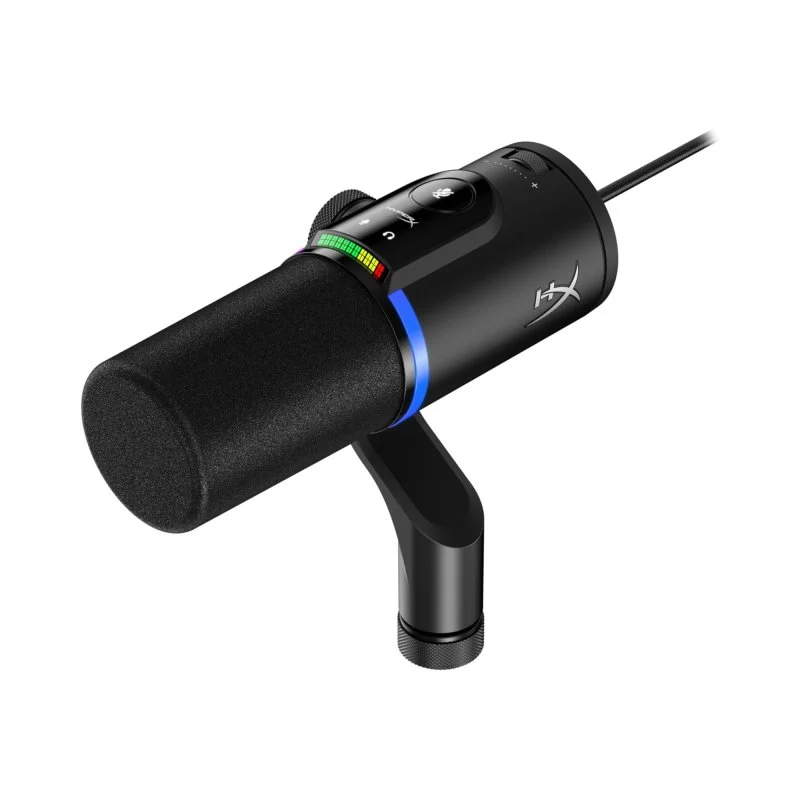 Detalle de HyperX FlipCast: micrófono dinámico USB/XLR con brazo articulado para streaming y podcasting