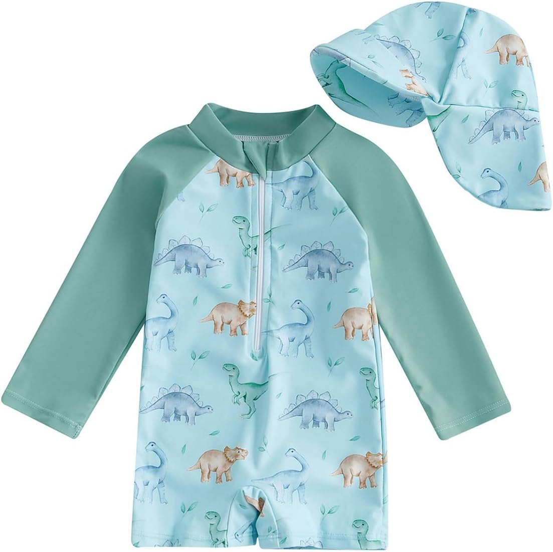 Thumbnail 5 de JiAmy Baby Boys Swimming Costume with Sun Hat Long Sleeve Zip Up Rash Guard