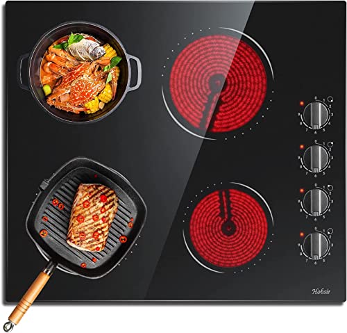 Hobsir Ceramic Hob with Knobs (4 Burners) 60 cm Built-in Electric Cooker