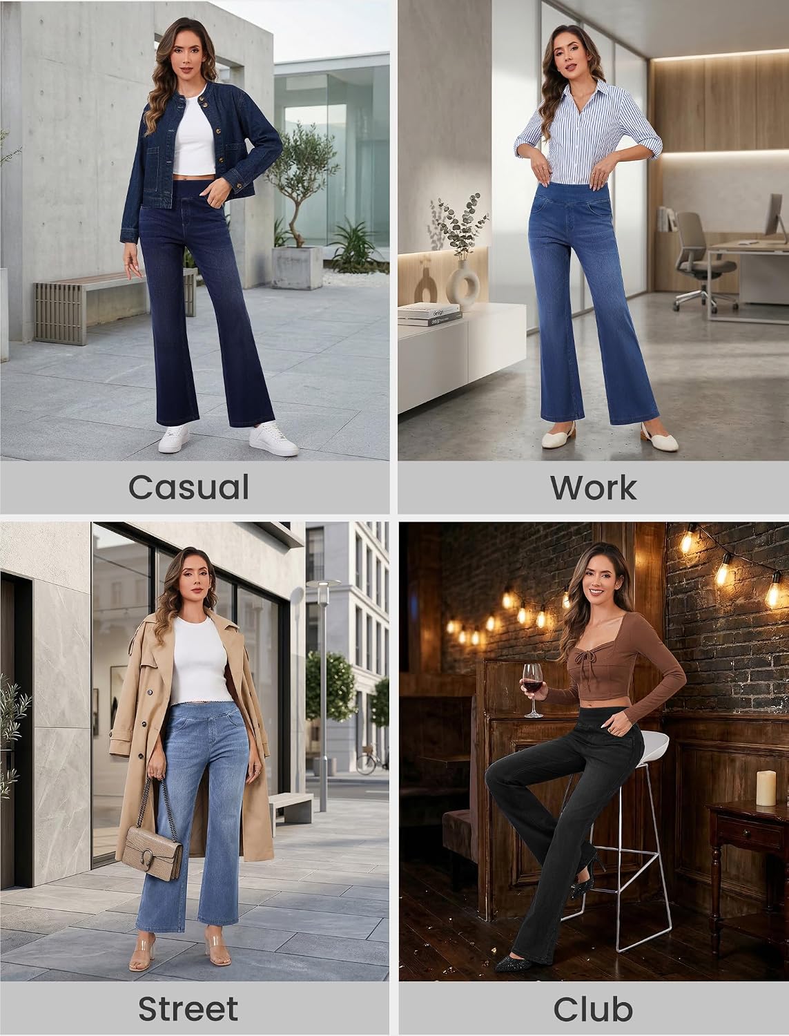 Detalle de FireSwan Women’s Pull-On Flare Jeans with Stretch Denim and Four Pockets