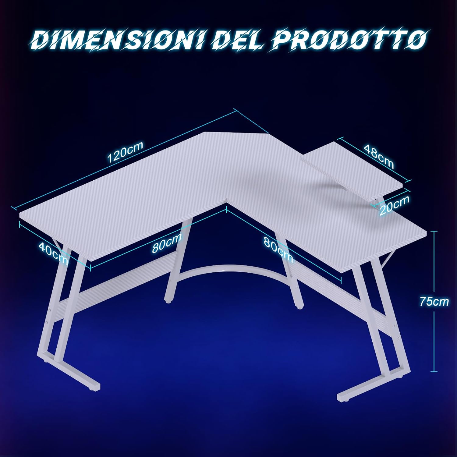 Detalle de JUMMICO Scrivania Angolare 120x120 cm: scrivania gaming a L con supporto monitor reversibile