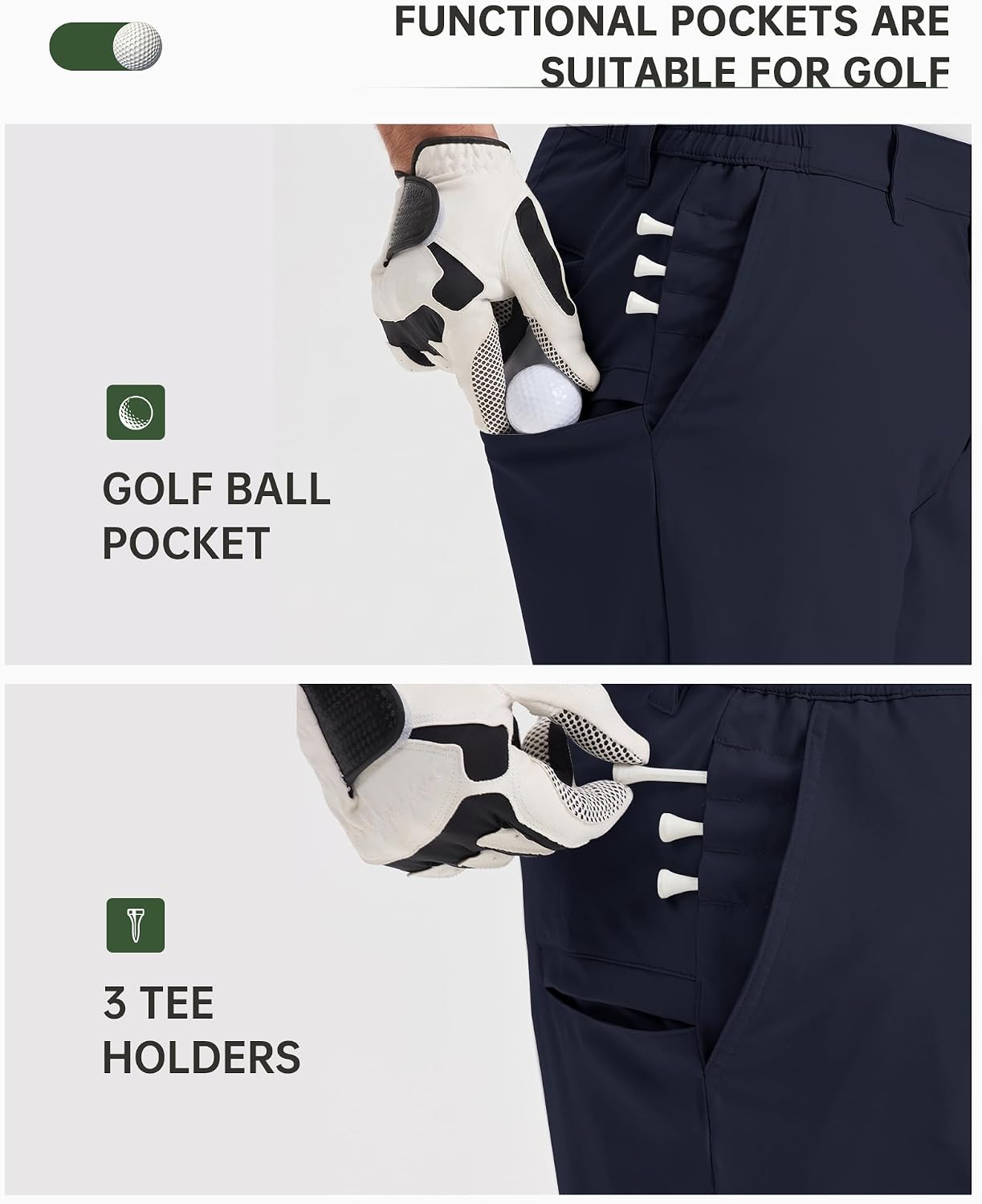 Detalle de 33,000ft Men's Golf Shorts 9" Dry Fit Stretch UPF 50+ Lightweight Bermuda Shorts