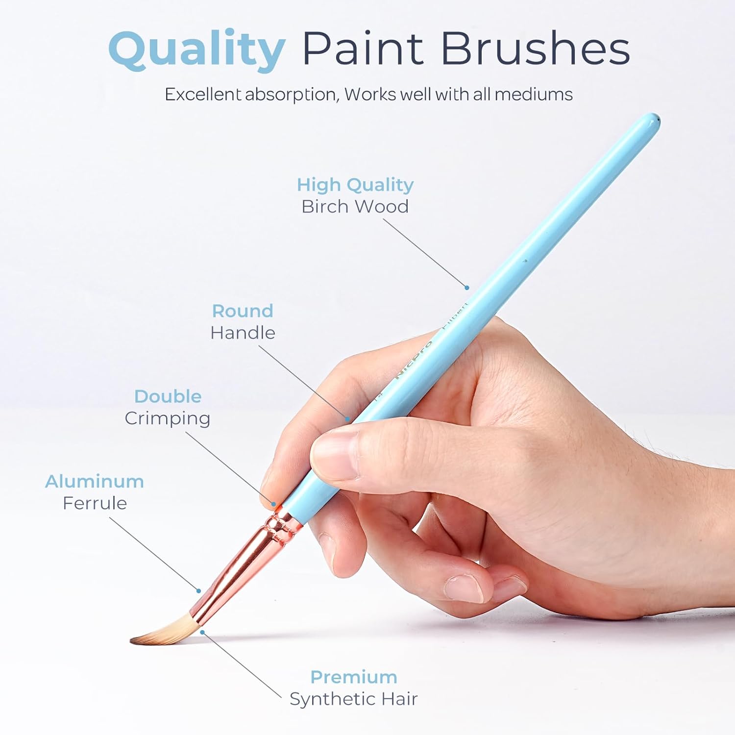 Thumbnail 2 de Nicpro 30-Piece Paint Brush Set with Pastel Handles and Canvas Roll