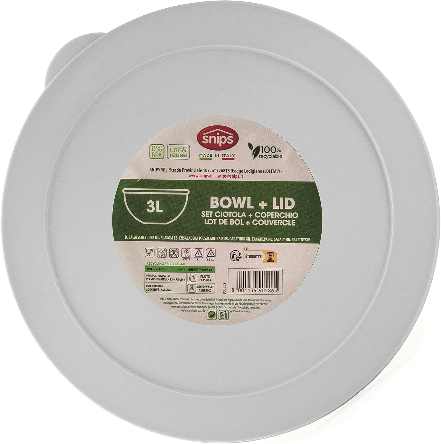 Thumbnail 3 de Snips Ensaladera Blanca 3 L con Tapa, Made in Italy 🍽️