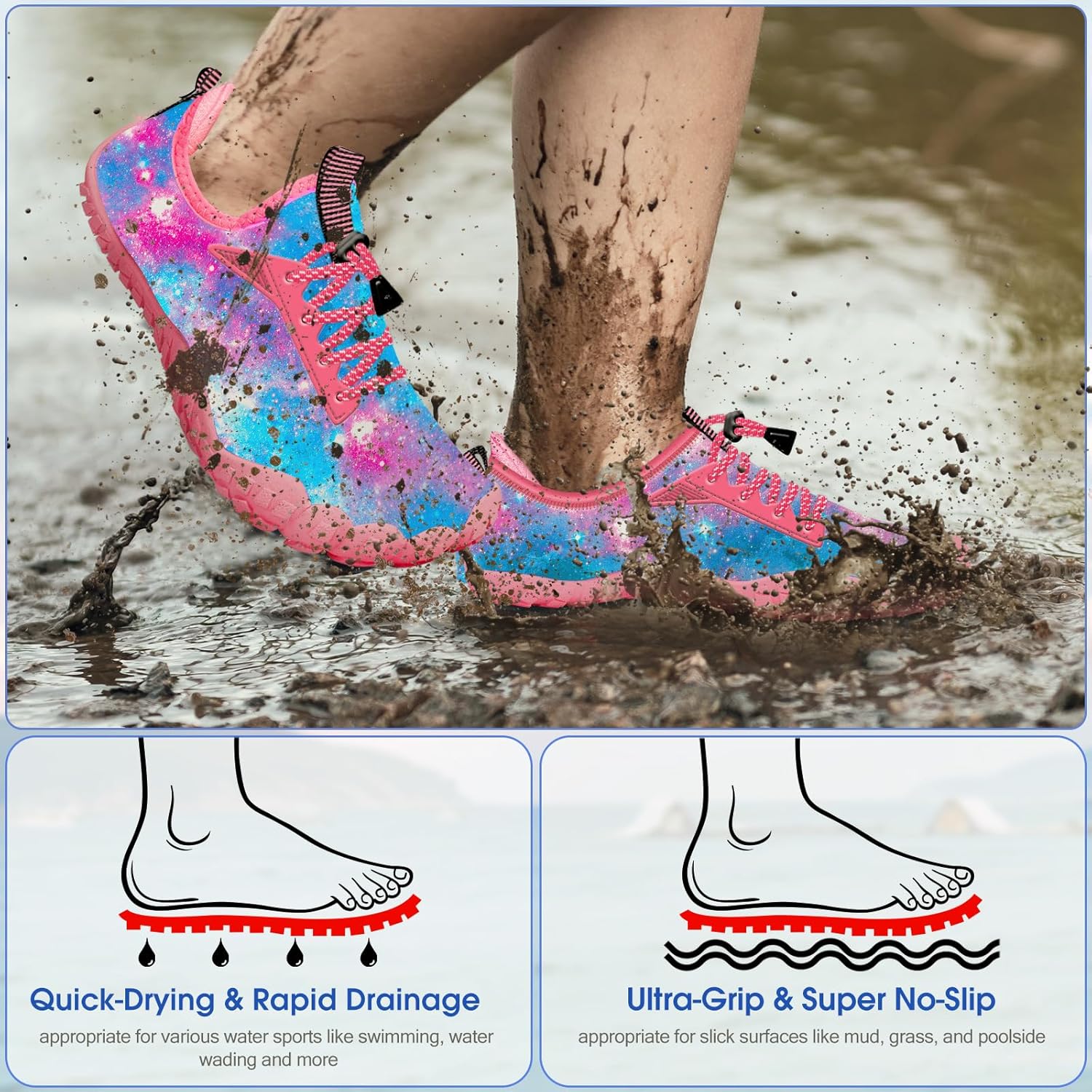 Detalle de Kids Built-in Heel Grip Water Shoes with Wide Toe Box and 360° Protection