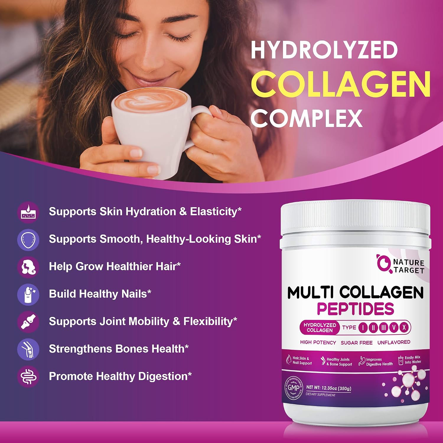 Detalle de NATURE TARGET NT-JYDBTG-F30 Multi Collagen Peptides Powder, 35 Servings