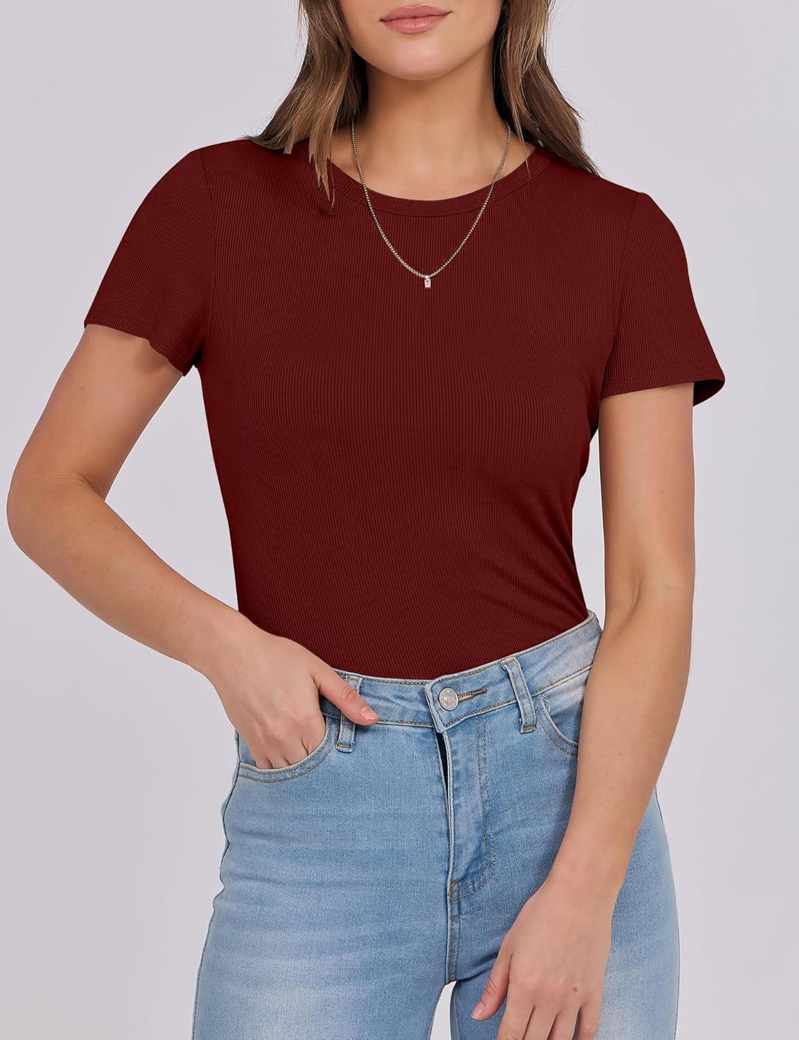 Thumbnail 4 de DUOEASE Damen Slim-Fit T-Shirt mit Rundhalsausschnitt – Kurzarm für Sommer-Outfits