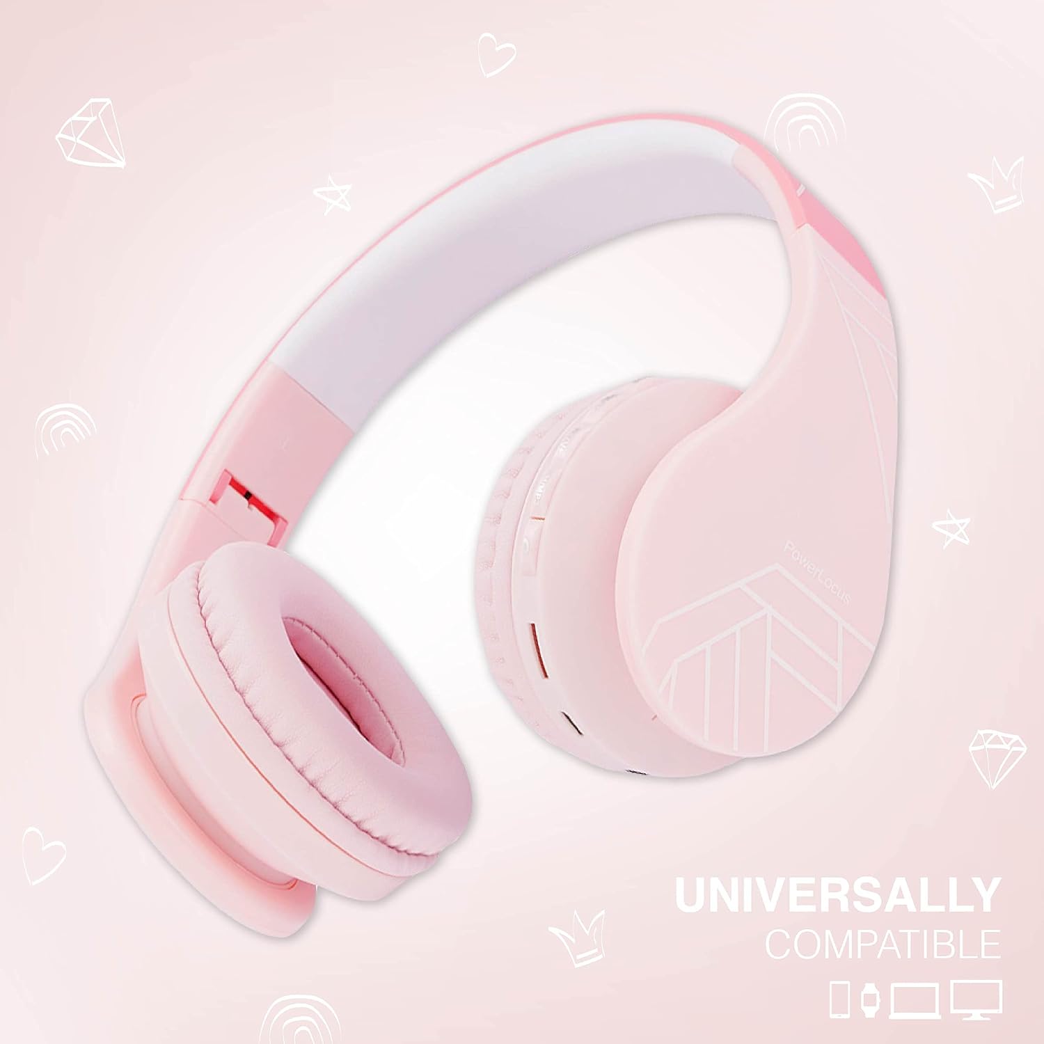 Detalle de PowerLocus Bluetooth Kids Headphones: Wireless Over-Ear (85dB) with Microphone and SD/TF