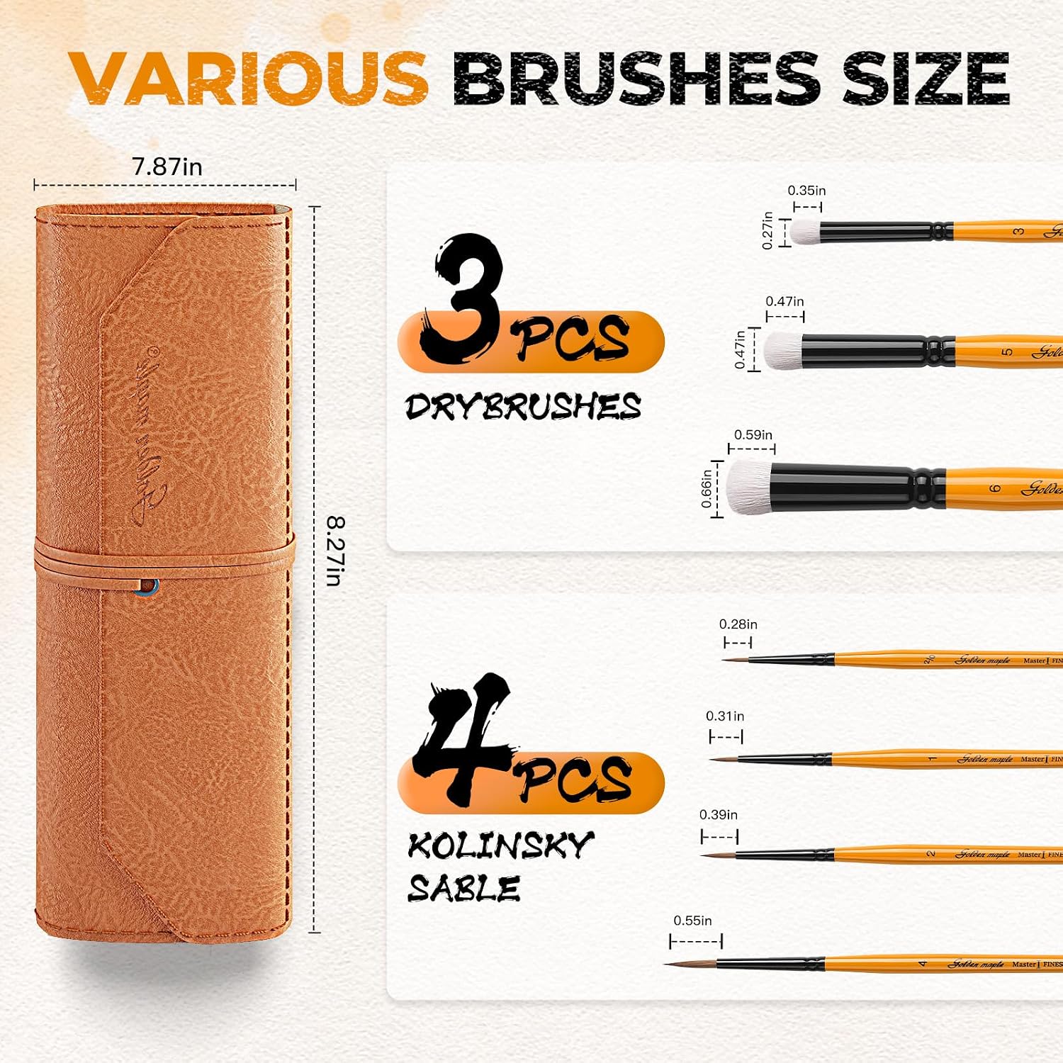 Detalle de Golden Maple 7-Piece Miniature Paint Brush Set with Kolinsky Sable and Dry Brushes