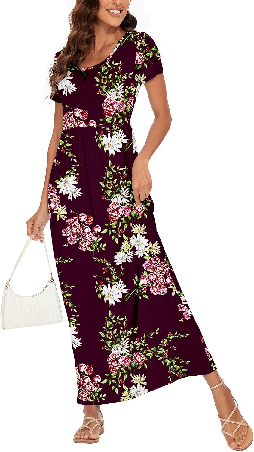 Detalle 2 de DEARCASE Damen Maxi Kleid Floral mit Taschen