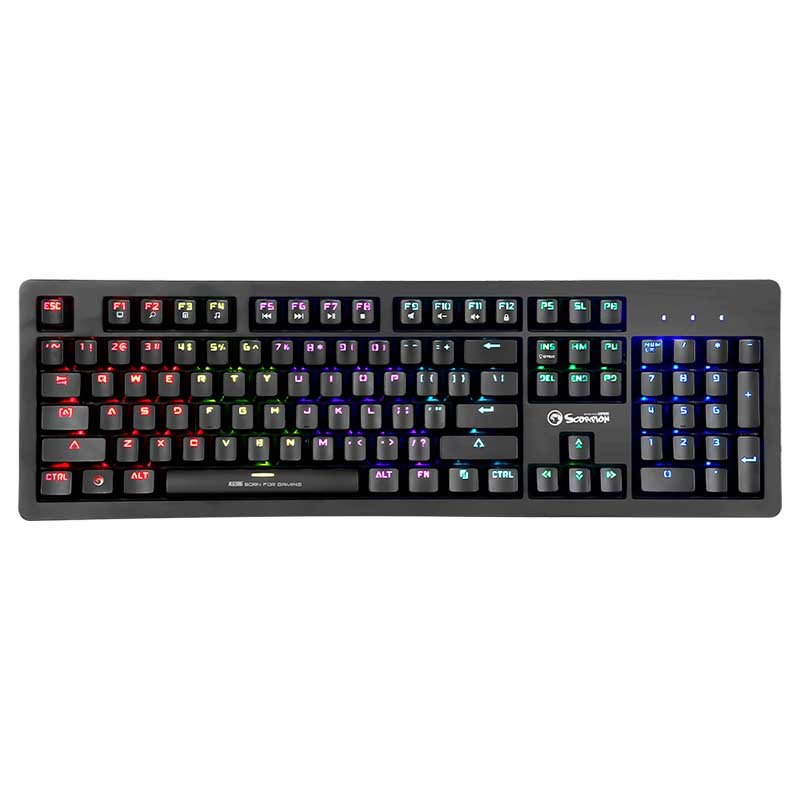 Detalle de Scorpion KG916SP: Teclado Mecánico Gaming RGB con Switch Blue, 104 teclas y retroiluminación arcoíris