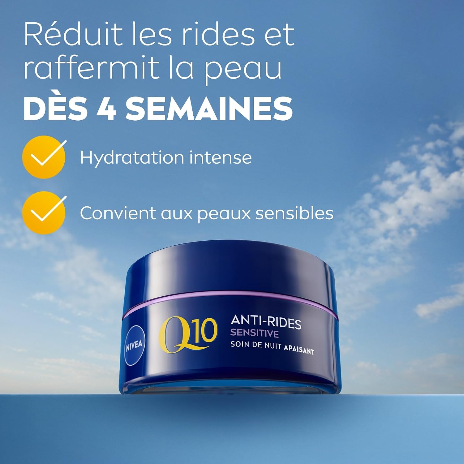 Detalle de NIVEA Q10 Sensitive Soin de Nuit 50 ml – crème anti-âge sans parfum pour peaux sensibles