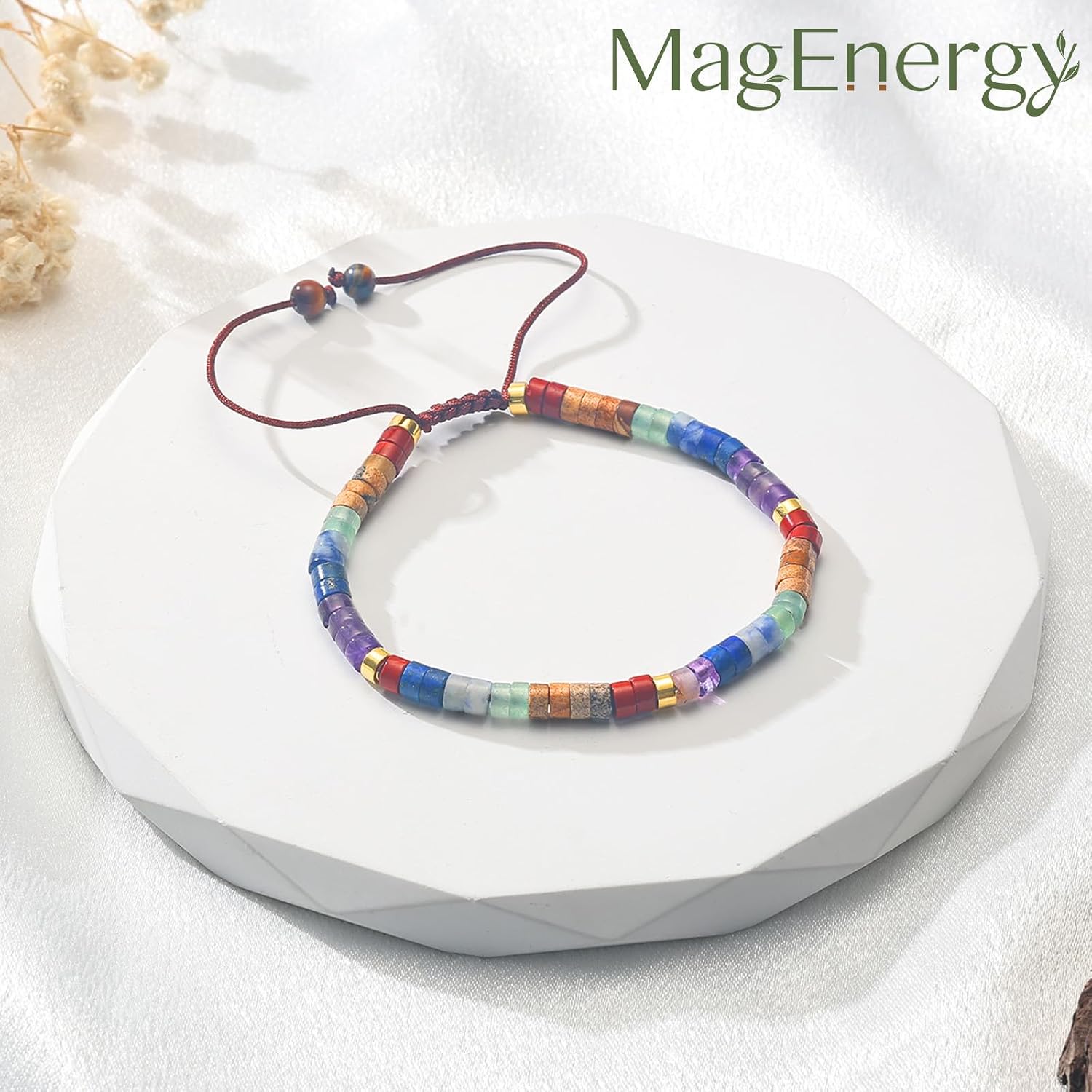 Detalle de MagEnergy Chakra Armband für Damen – 7 Heilsteine für Meditation, Entspannung und Ausgeglichenheit