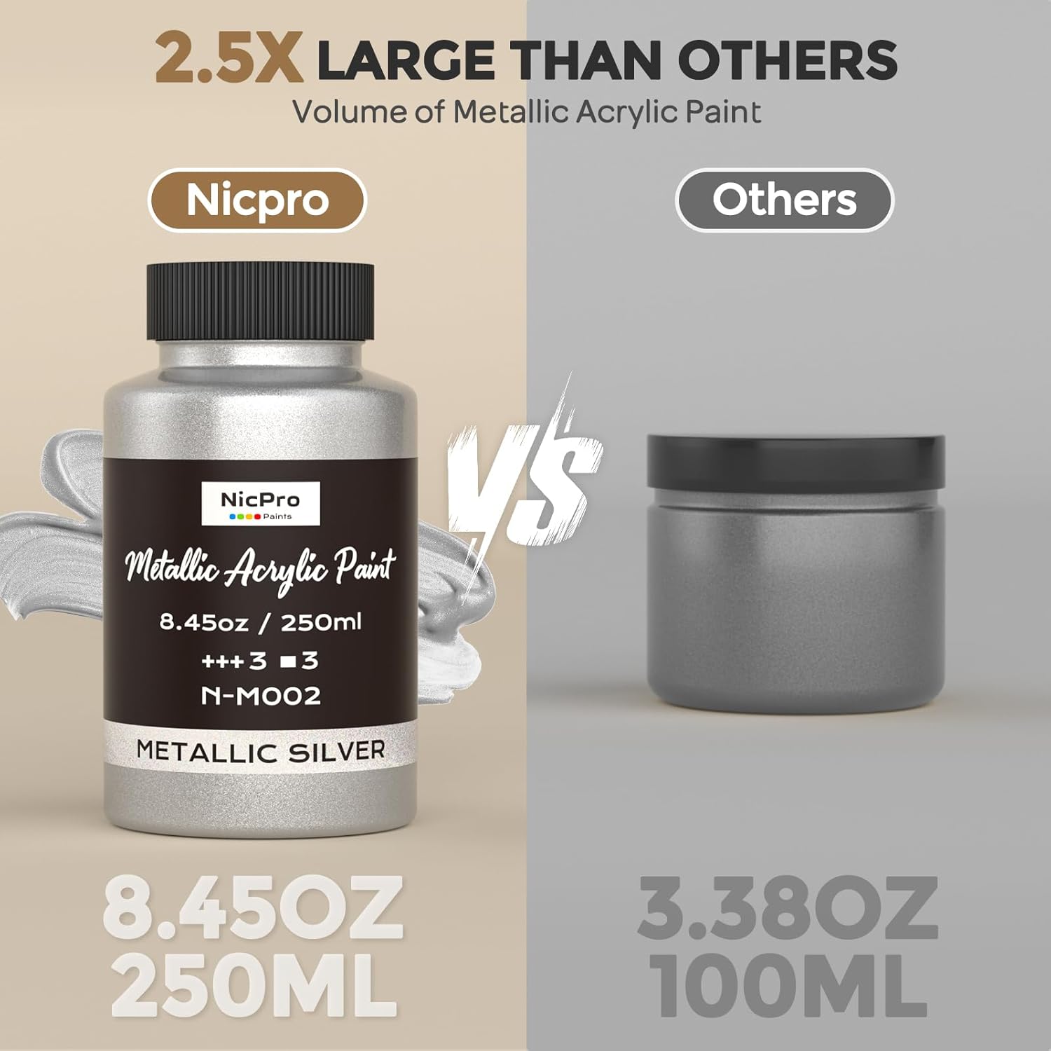 Thumbnail 5 de Nicpro Metallic Silver Acrylic Paint – 250ml (Silver) for Multi-Surface Craft