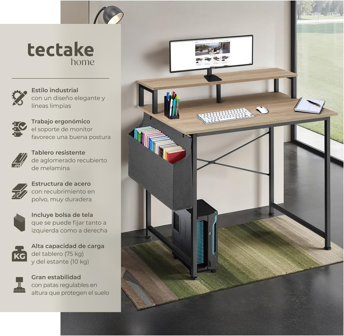 Detalle 1 de tectake Mesa Escritorio Industrial 120x60
