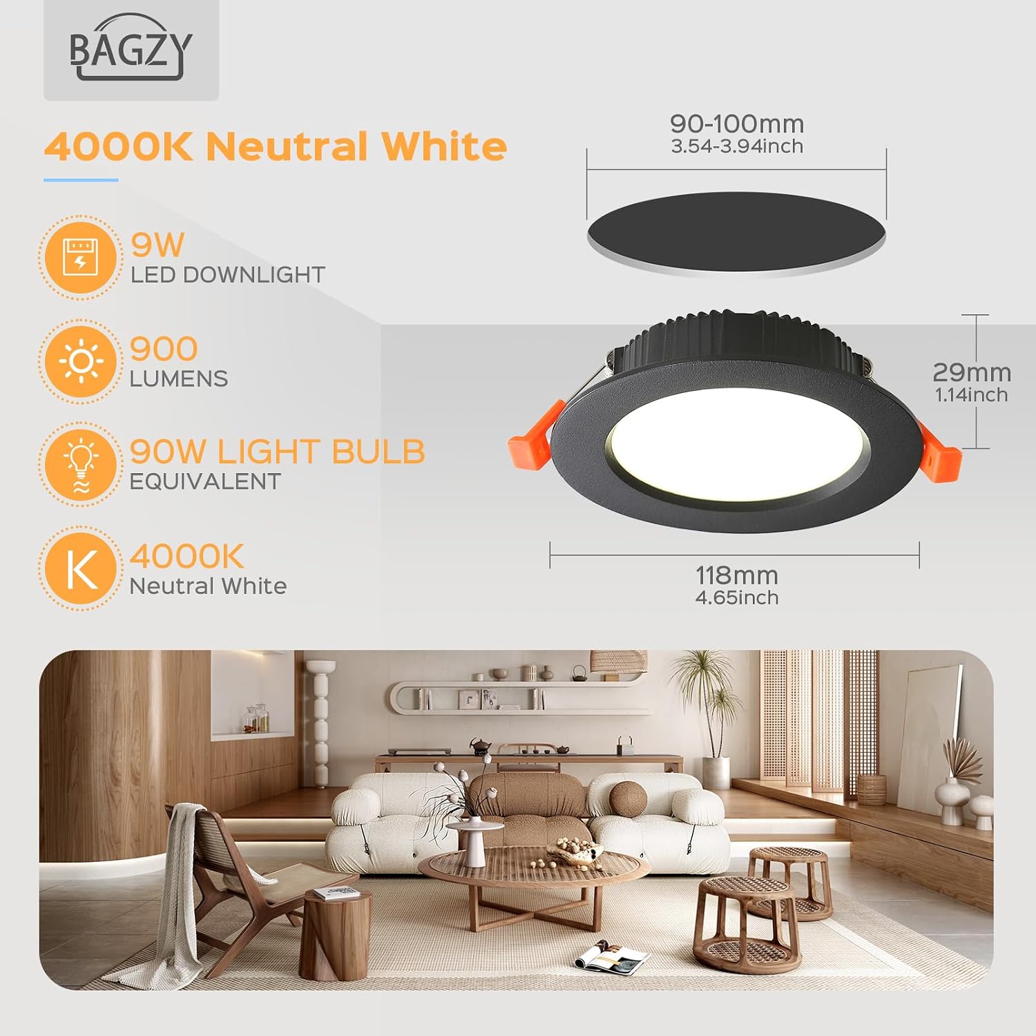 Detalle 2 de BAGZY 9W-D207-Black-Natural White(10er) – 10 wpuszczanych reflektorów LED IP44