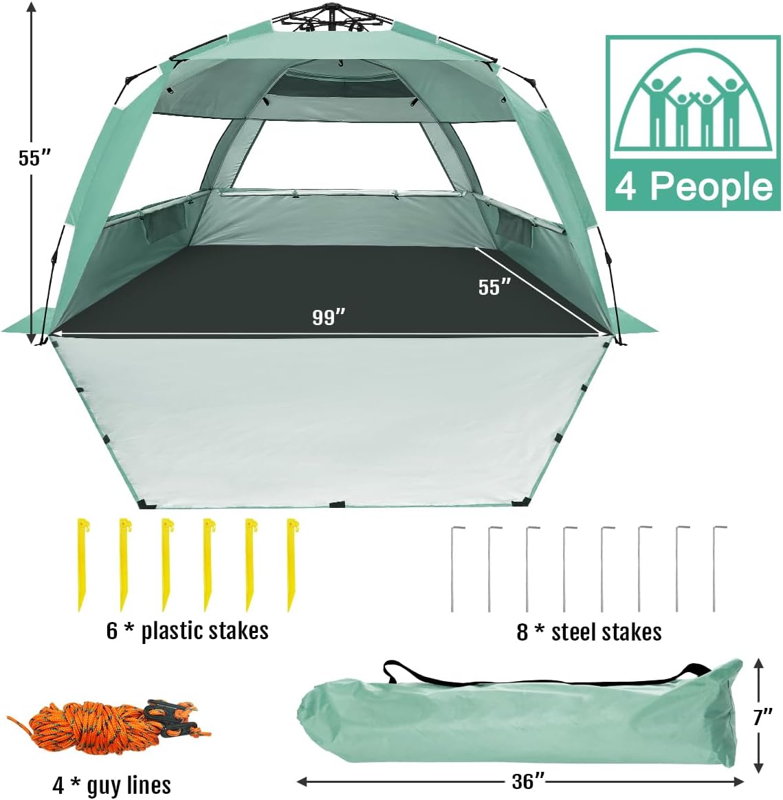 Thumbnail 5 de WhiteFang Deluxe Pop Up Beach Tent: UV-Protection Shelter for 3–6 People