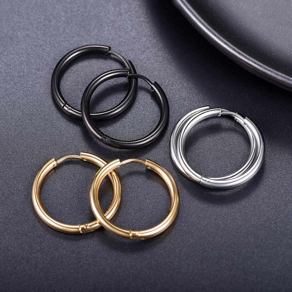 Thumbnail 5 de PROSTEEL 3 paires de créoles femme en acier inoxydable 316L/plaqé or – anneaux 20 mm