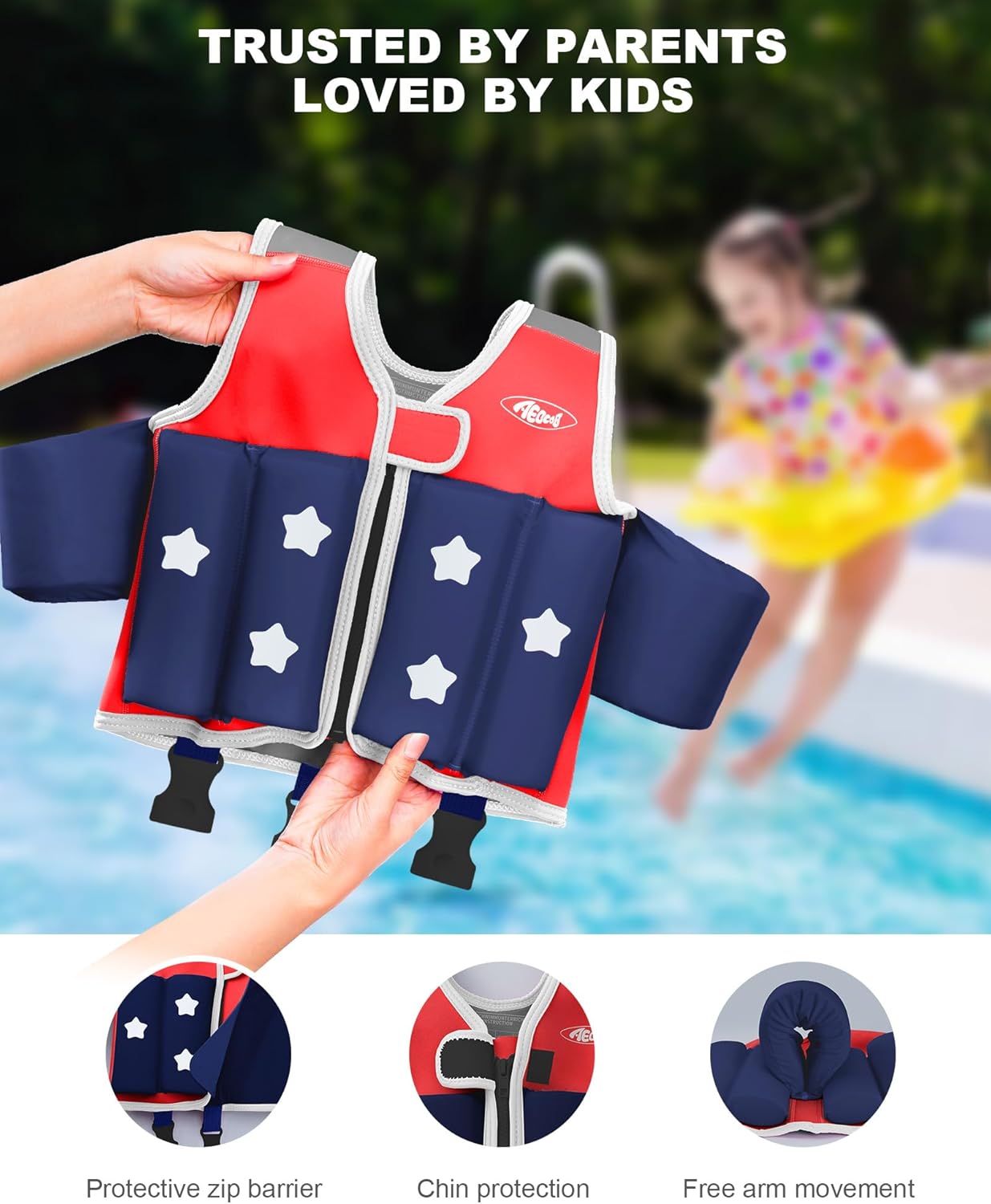 Detalle 2 de Kids Pool Floaties 1-9 Years Old Toddler Swim Vest with 20-70 Lb Range