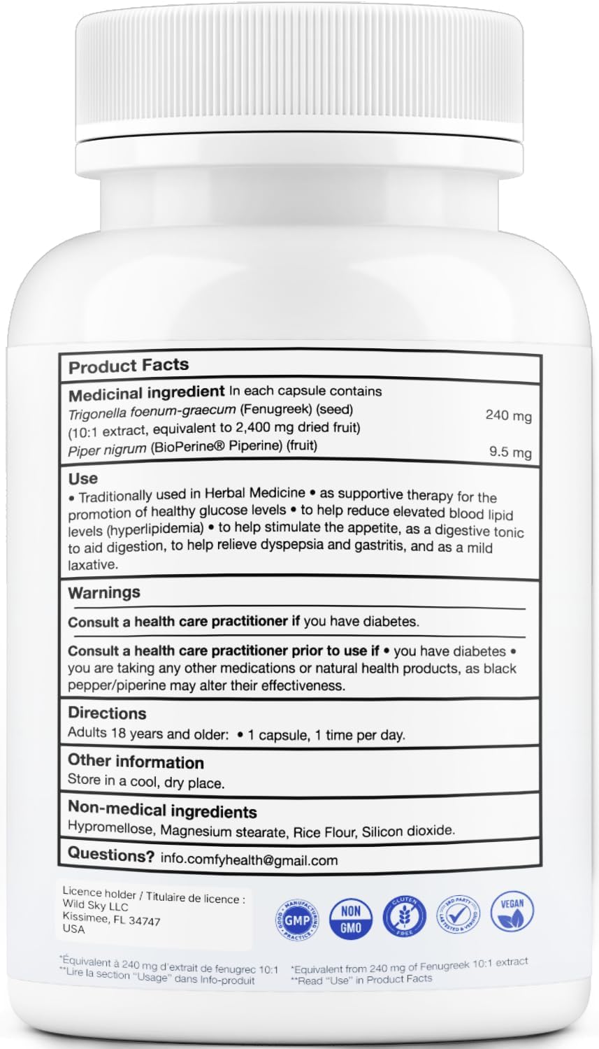 Detalle 2 de COMFY HEALTH Fenugreek with BioPerine, 2,400 mg, 120 Capsules