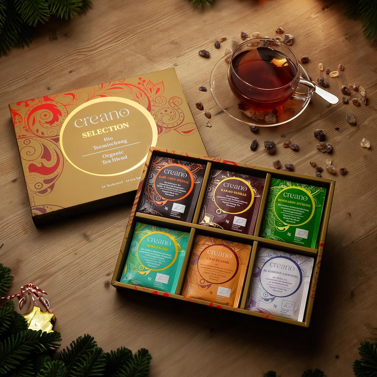 Thumbnail 4 de Creano Bio Tee Geschenkset mit 24 Bio-Teebeuteln in 6 Sorten – grün, weiß, schwarz & Oolong