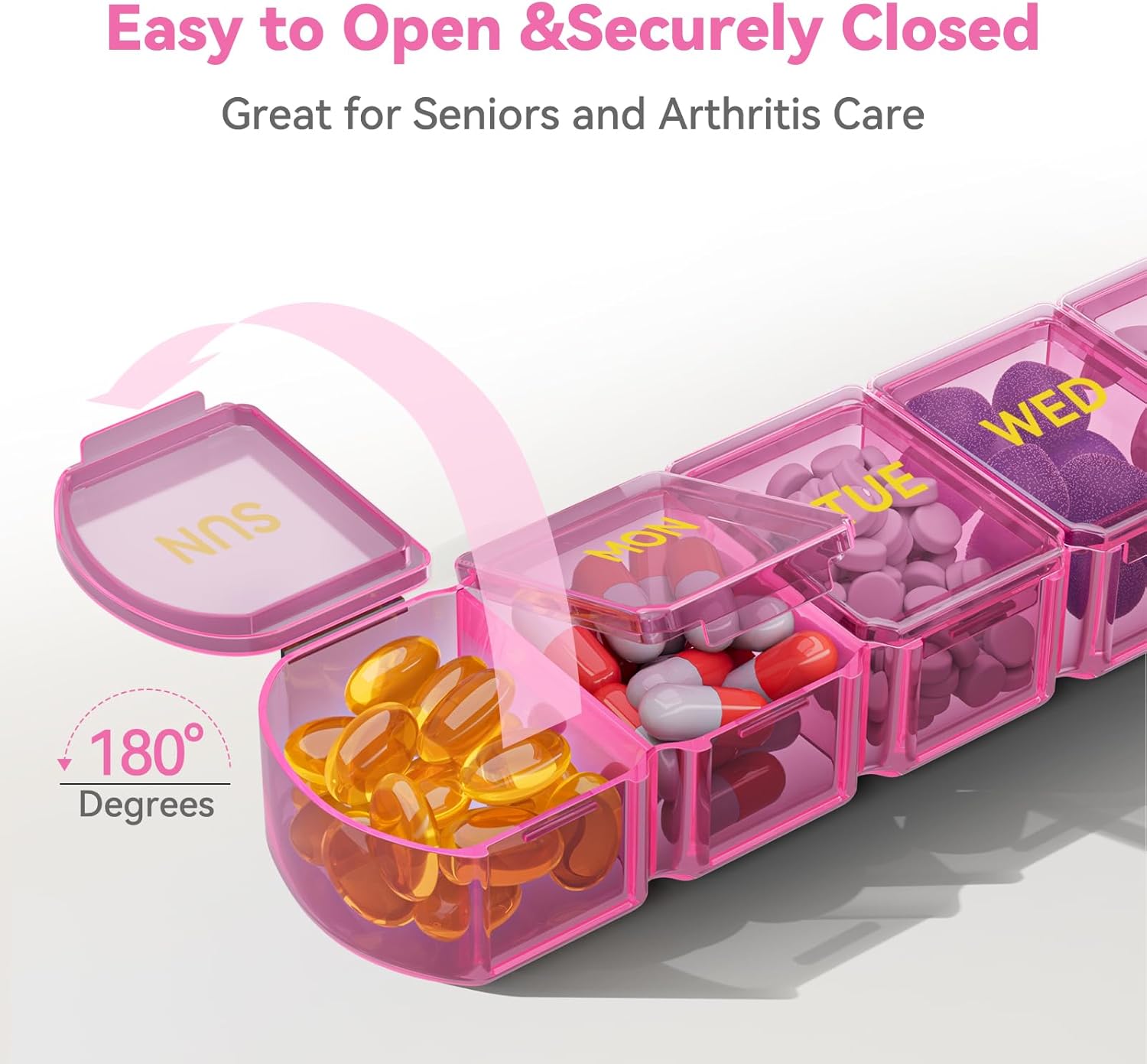 Thumbnail 4 de SHIJOINYU SJXPO-01 Large Weekly Pill Organizer, Pink, Easy-Open 7-Day Box