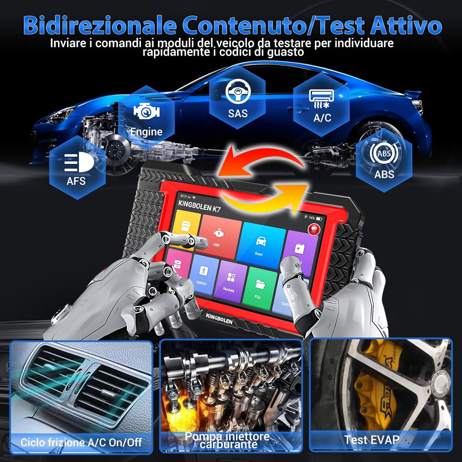 Thumbnail 2 de KINGBOLEN K7 OBD2 con scansione bidirezionale e ECU coding: strumento diagnostico Bluetooth per auto