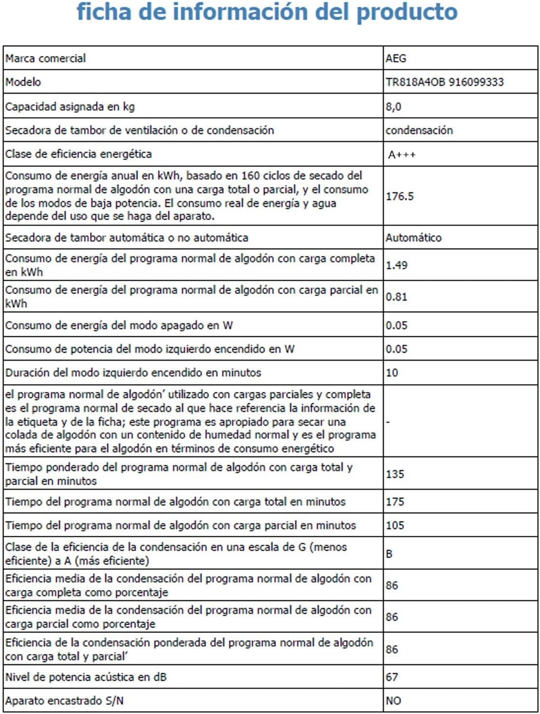 Thumbnail 12 de AEG TR818A4OB Secadora 8 Kg Bomba de Calor 🌬