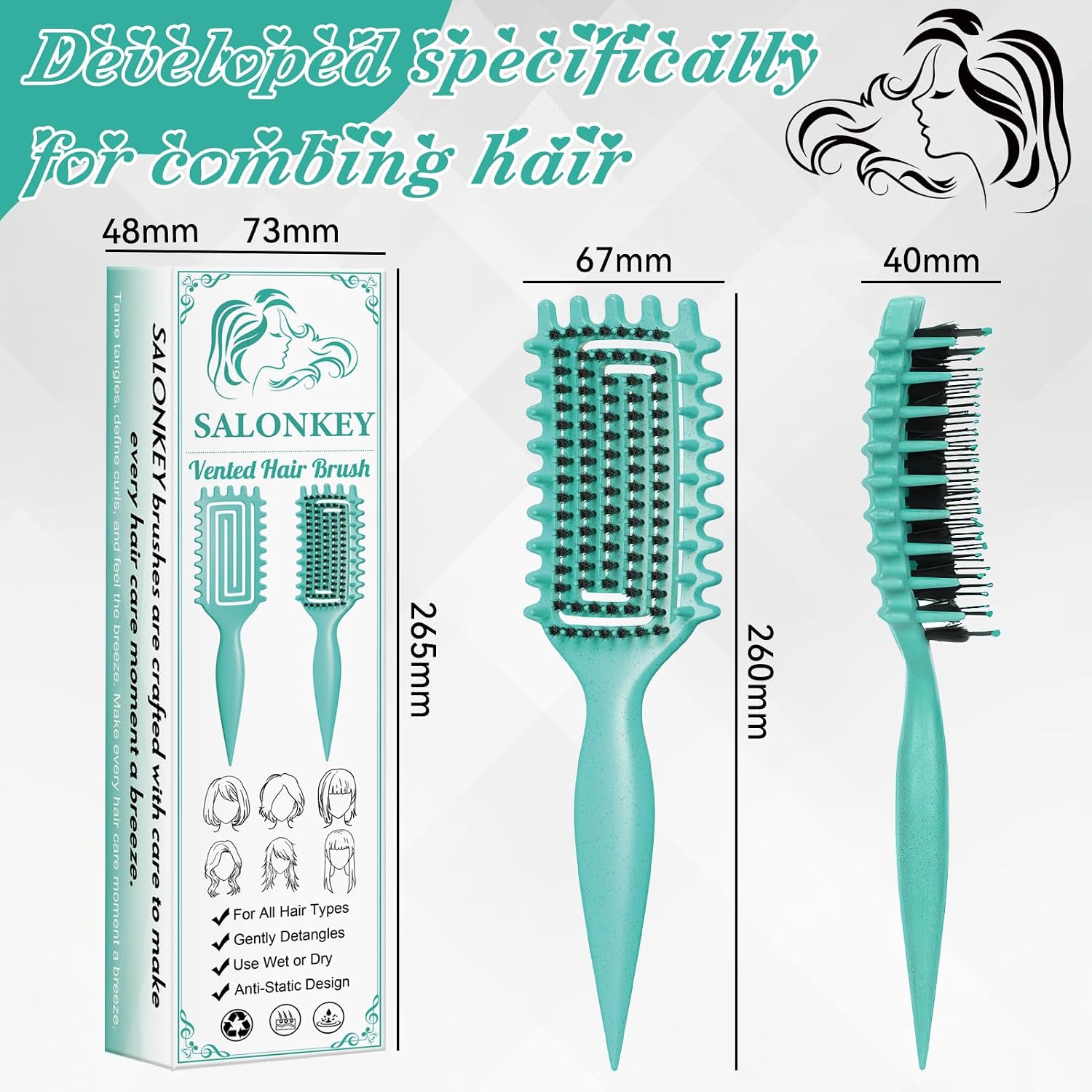 Thumbnail 2 de Brosse à boucler, démêlage doux et coiffage sans tiraillement – vert