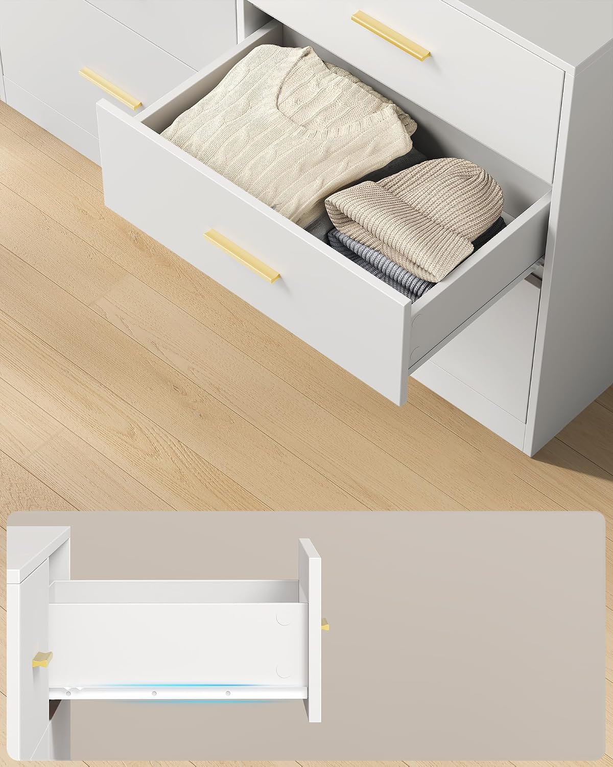 Detalle de VASAGLE LTS416WB01 Custos 6-Drawer Chest, Cloud White, 40 x 119 x 78 cm