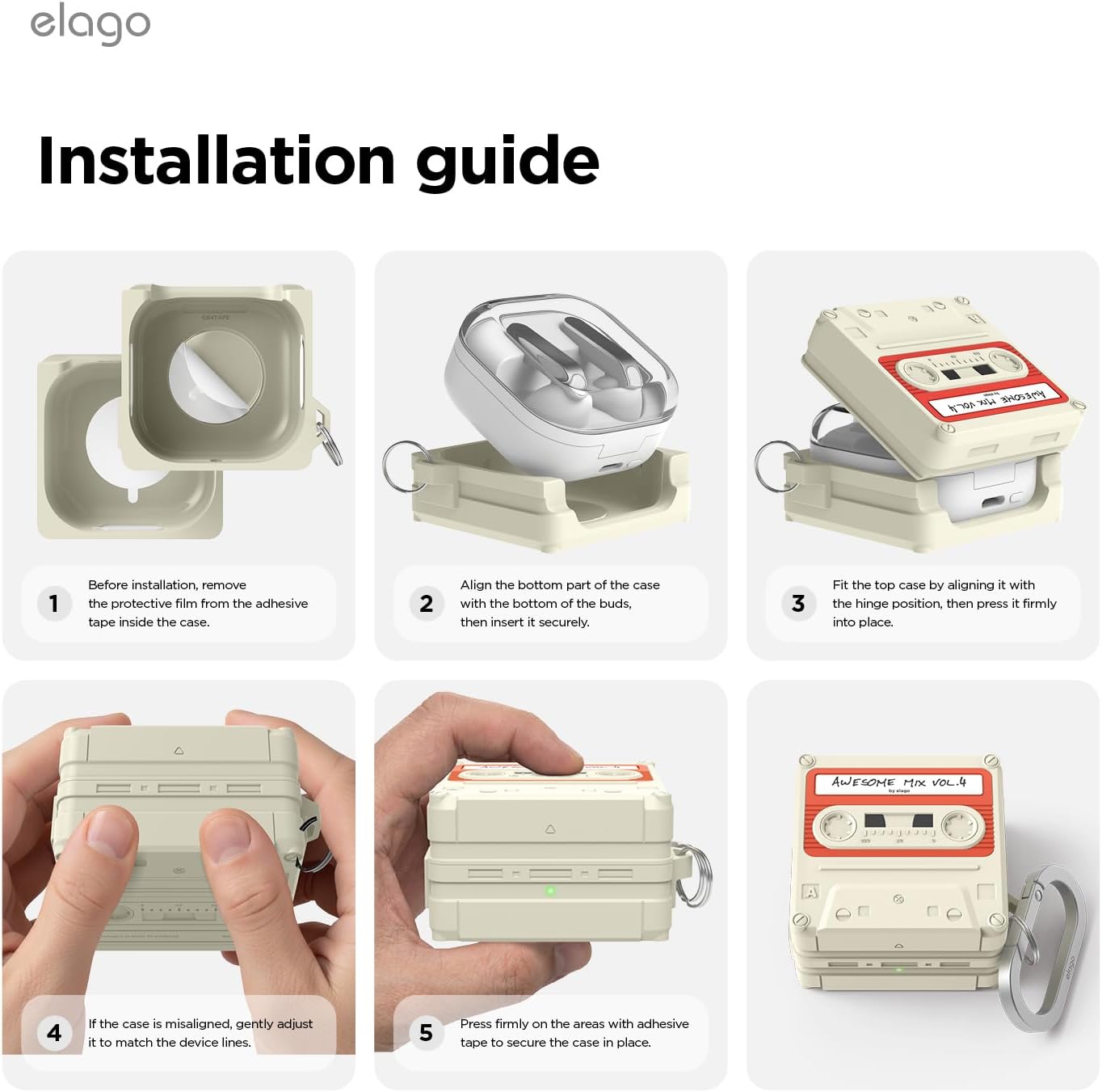 Thumbnail 6 de elago Coque Cassette compatible Samsung Galaxy Buds 4 Pro & Buds 4 (étui) avec mousqueton – blanc classique