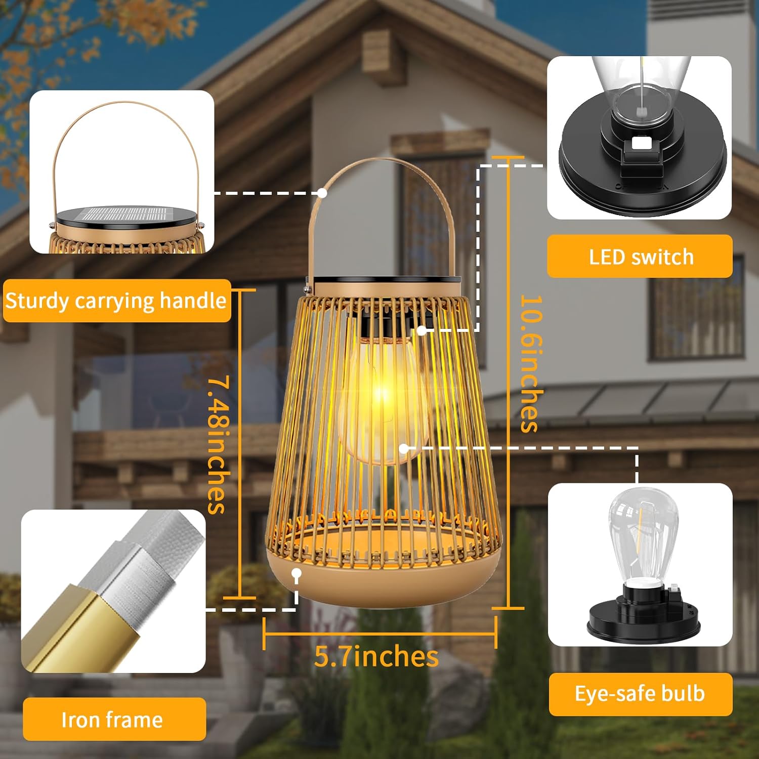 Detalle de KagoLing Solar Lights Outdoor Garden (2 Pack) – Metal Hanging Solar Lanterns, Waterproof IP65