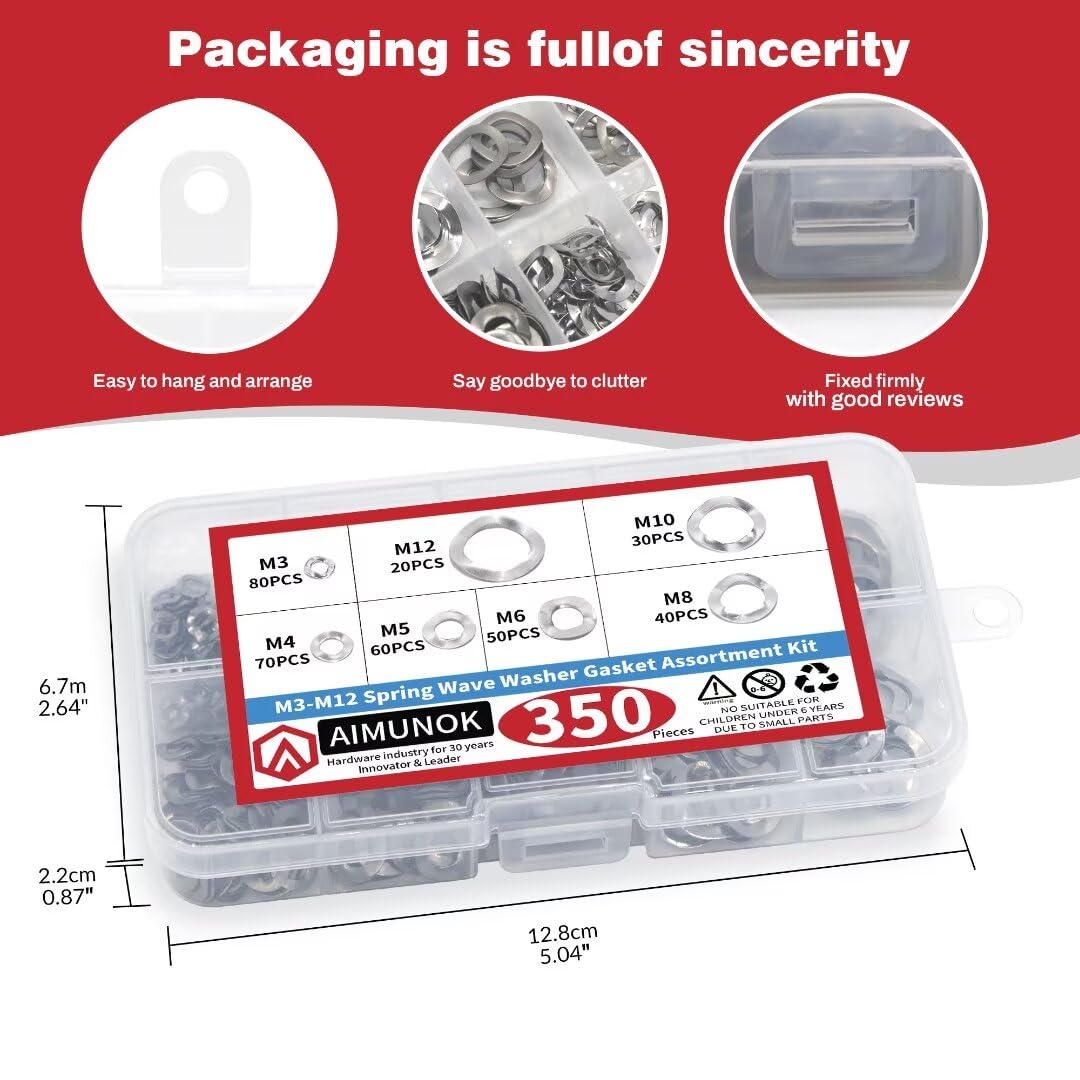 Thumbnail 5 de AIMUNOK Wave Washer Assortment, 304 Stainless Steel