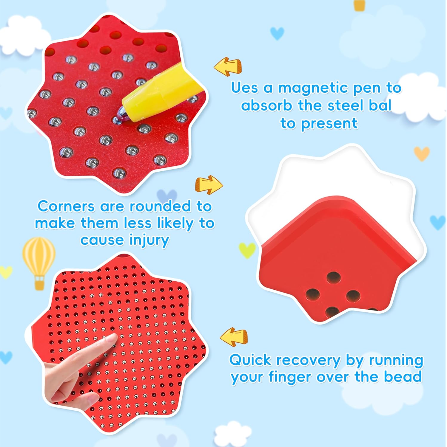 Detalle 2 de AMFUN Magnetische Zeichentafel für Kinder Rot