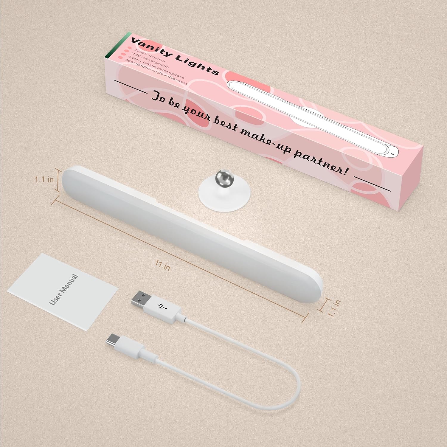 Thumbnail 6 de Benreom Wireless Mirror Light Rechargeable LED Vanity Light with Adjustable Color and Brightness
