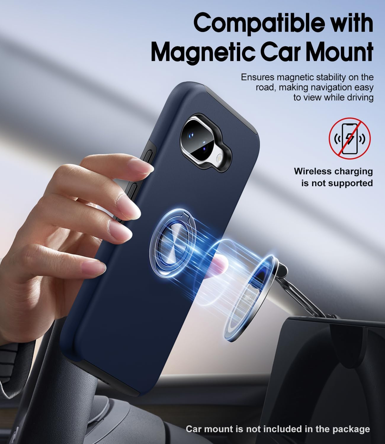 Detalle de AOUIA case for Google Pixel 9A (6.3) in Midnight Blue with 2-pack screen protectors and 360° rotating metal ring stand