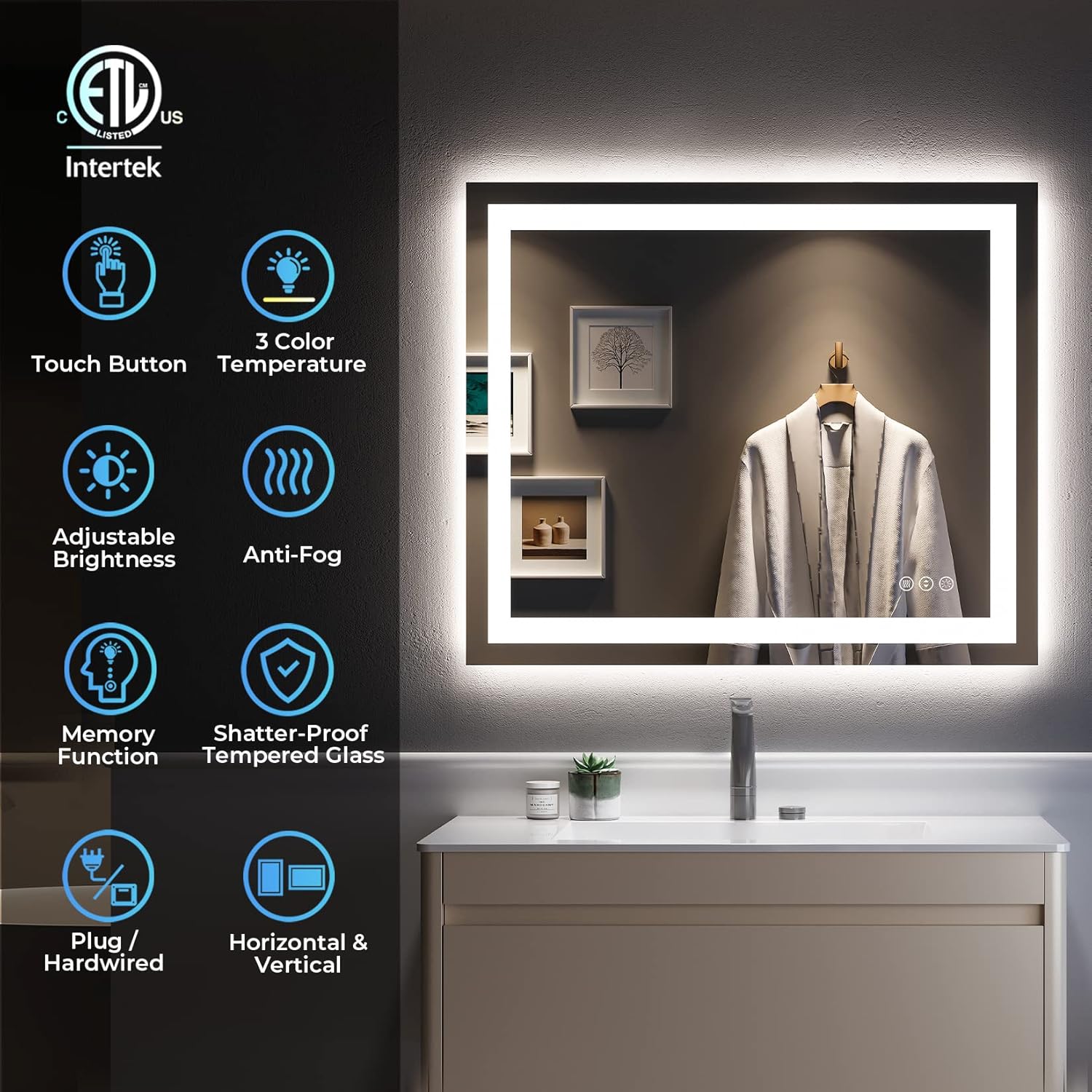 Thumbnail 1 de YEELAIT 36x30 Inch LED Bathroom Mirror with Front & Backlit Dimmable Lights (Anti-Fog, IP54, Shatter-Proof)