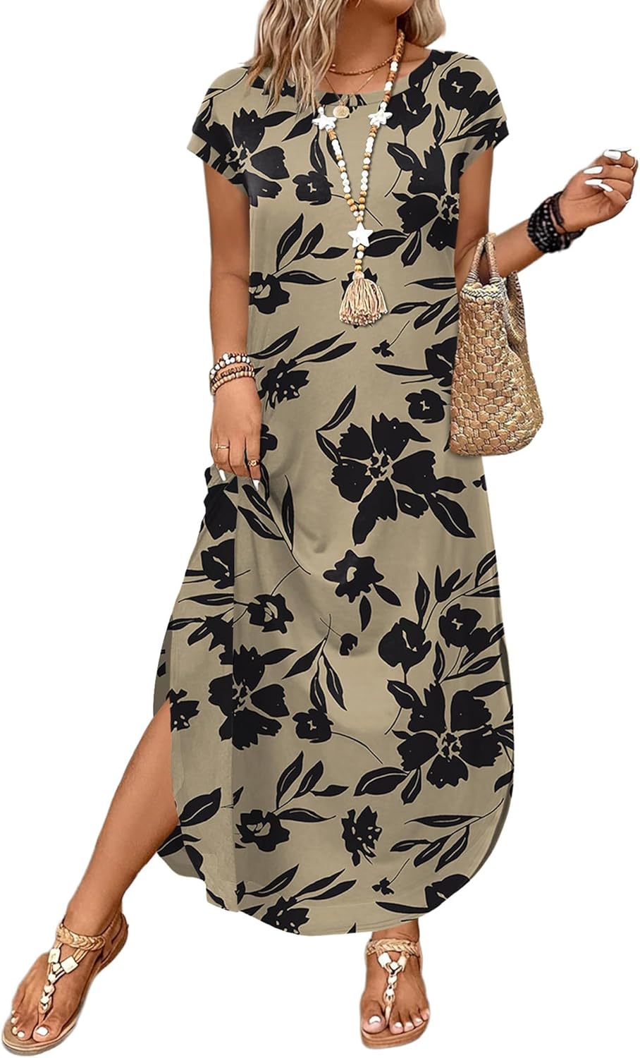 Thumbnail 1 de WIHOLL Summer Dresses Cap Sleeve Crewneck Maxi Dress with Pockets (Beach & Everyday Casual)